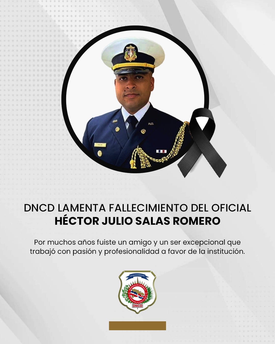 DNCD lamenta el fallecimiento del oficial Sala Romero